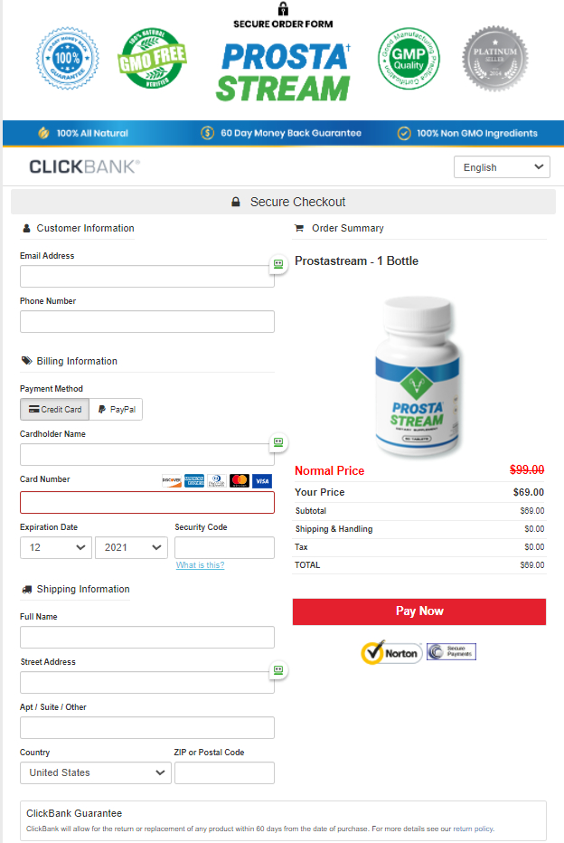 Secure Checkout ProstaStream Order Page 